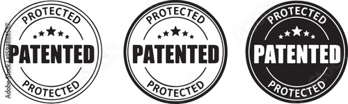 Patented protected circular emblems with stars stamp, patented, protected, emblem, stamp, seal, circular, stars, graphic, design, official, legal, intellectual property, trademark, copyright, innovati