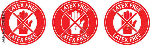 Red circular warning symbols with latex free text white, red, white, circular, warning, symbol, latex free, prohibition, hand, medical, safety, allergy, alert, graphic, design, illustration, clean, cl