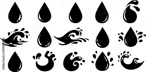 Vector art set of black silhouette tribal fire flower and bird leaf symbols