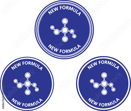 Blue circles with molecular structure and text white, blue, white, circle, molecular structure, science, chemistry, new formula, symbol, graphic, icon, design, research, innovation, technology, medica