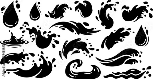 Vector art set of black silhouette tribal fire flower and bird leaf symbols