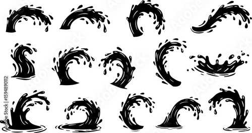 Vector art set of black silhouette tribal fire flower and bird leaf symbols