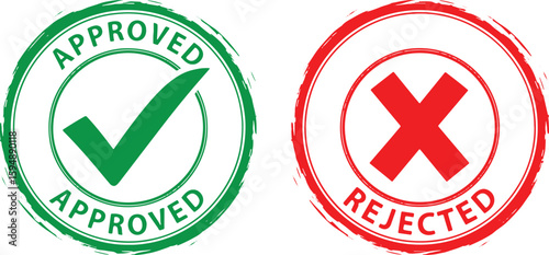 Green approved checkmark red rejected cross vector, approved, rejected, checkmark, cross, green, red, stamp, seal, symbol, graphic, design, confirmation, denial, yes, no, decision, choice, option, agr