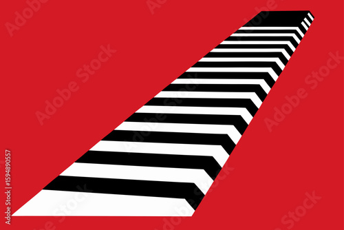 Red and white carpeted stairs ascend towards a red wall, symbolizing the steps to business success