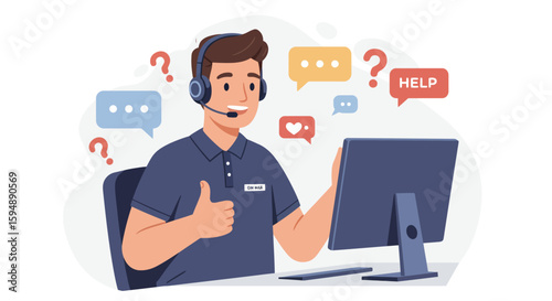 Friendly customer service representative providing online support and assistance.