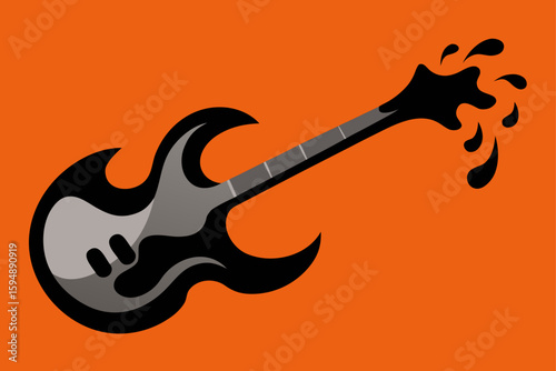 Rock music comes alive with an electric guitar engulfed in fire, a dynamic illustration of sound and melody