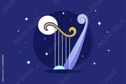 Blue moon and stars with a winter night sky illustration