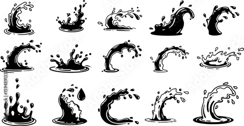 Vector art set of black silhouette tribal fire flower and bird leaf symbols