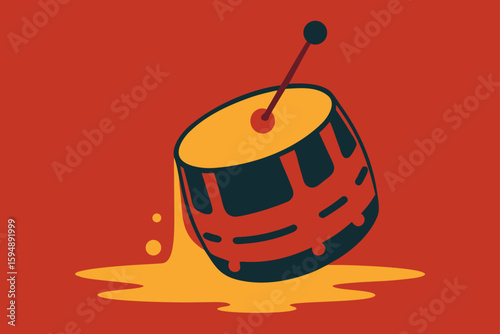 A cartoon illustration of a traditional wooden barrel filled with golden honey, decorated with healthy fruit and isolated as a festive Christmas object