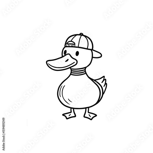 Illustration of cute duck wearing a backwards hat
