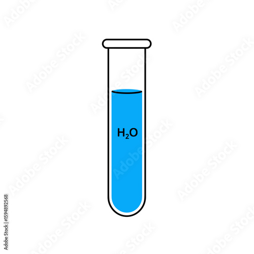 Test tube with blue liquid and H2O label in vector style, scientific concept