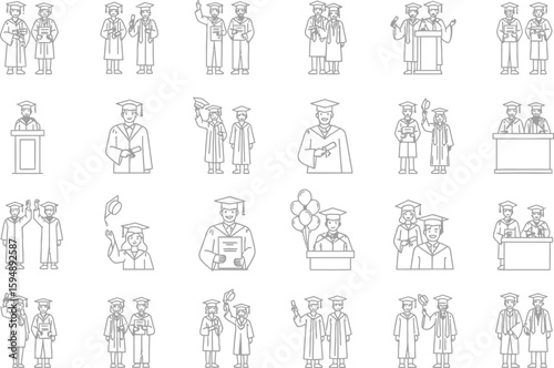 Collection of abstract line art figures in various poses and groupings
