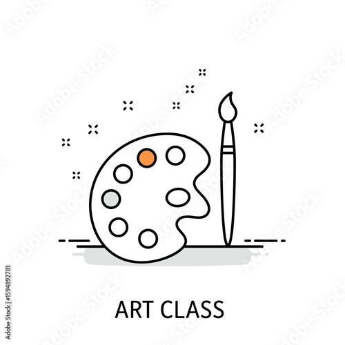 Art class icon with paint palette and brush, colorful design for creativity and learning