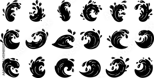 Vector art set of black silhouette tribal fire flower and bird leaf symbols