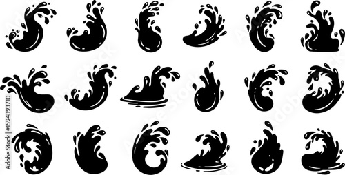 Vector art set of black silhouette tribal fire flower and bird leaf symbols