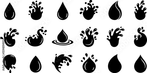 Vector art set of black silhouette tribal fire flower and bird leaf symbols