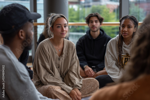 Group of Young Adults Engaged in Conversation