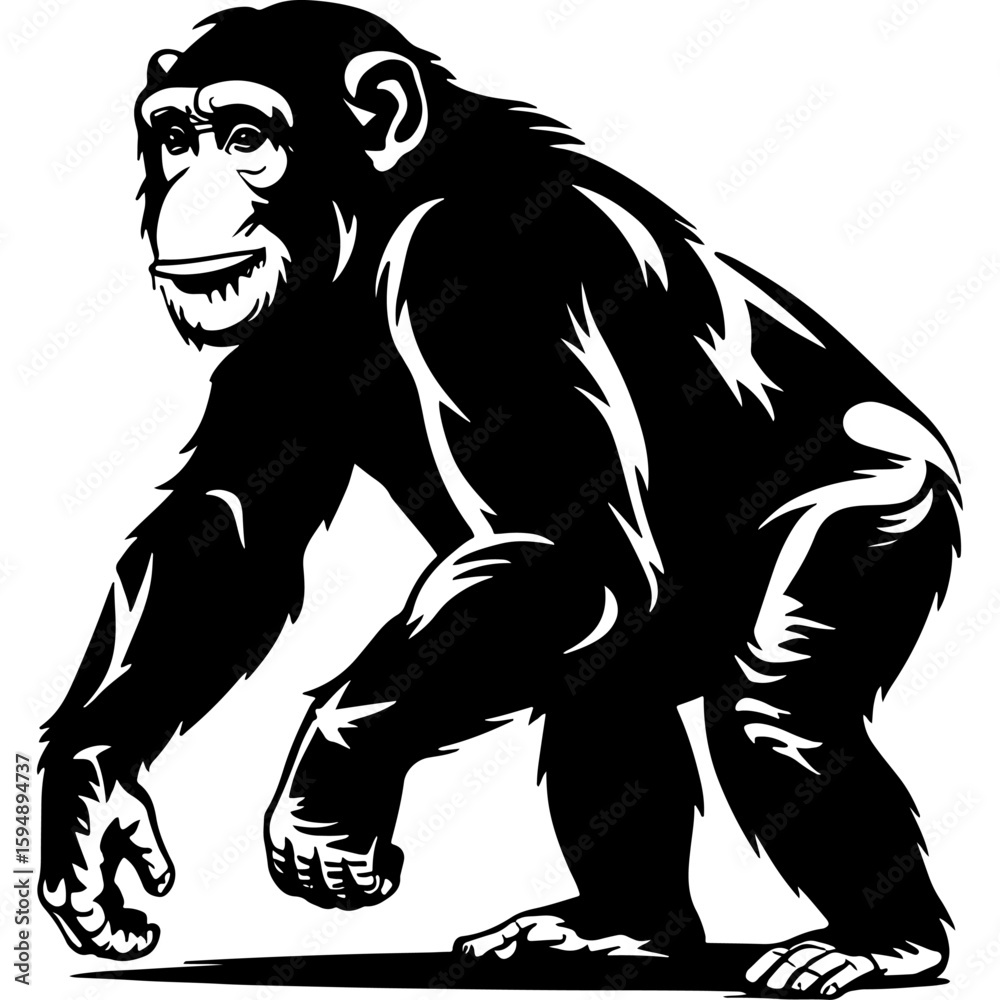 Fototapeta premium Chimpanzee silhouette isolated on white background