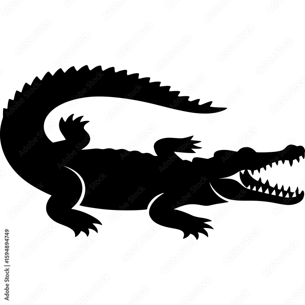 Fototapeta premium Black crocodile silhouette isolated on white background