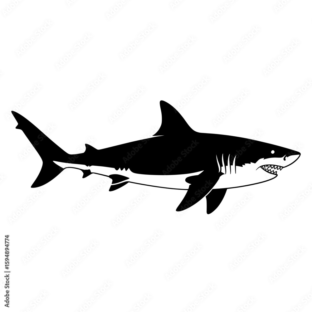 Obraz premium Black shark silhouette on white background isolated on white background