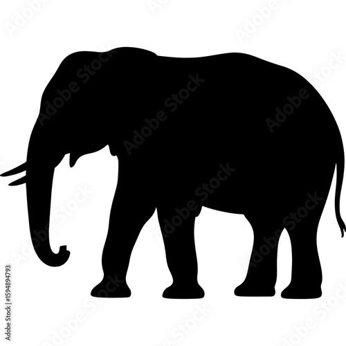 Black elephant silhouette isolated on white background