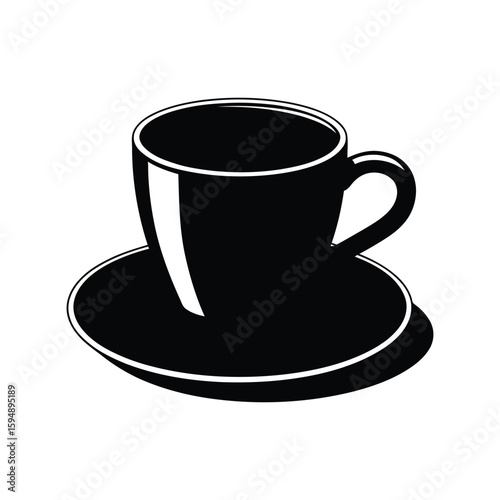 Black ceramic coffee cup and saucer with a simple design