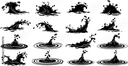 Vector art set of black silhouette tribal fire flower and bird leaf symbols