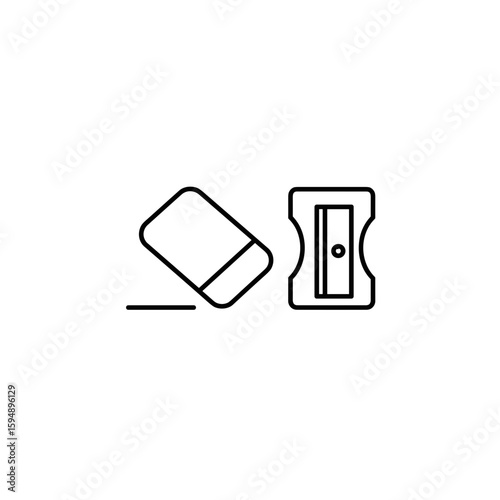 Eraser and pencil sharpener in minimalist style