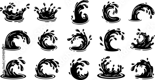 Vector art set of black silhouette tribal fire flower and bird leaf symbols