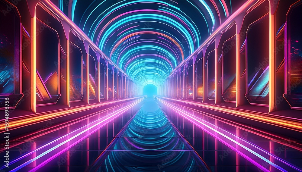 geometric tunnel with reflections, futuristic style__ geometric tunnel with reflections, futuristic style__