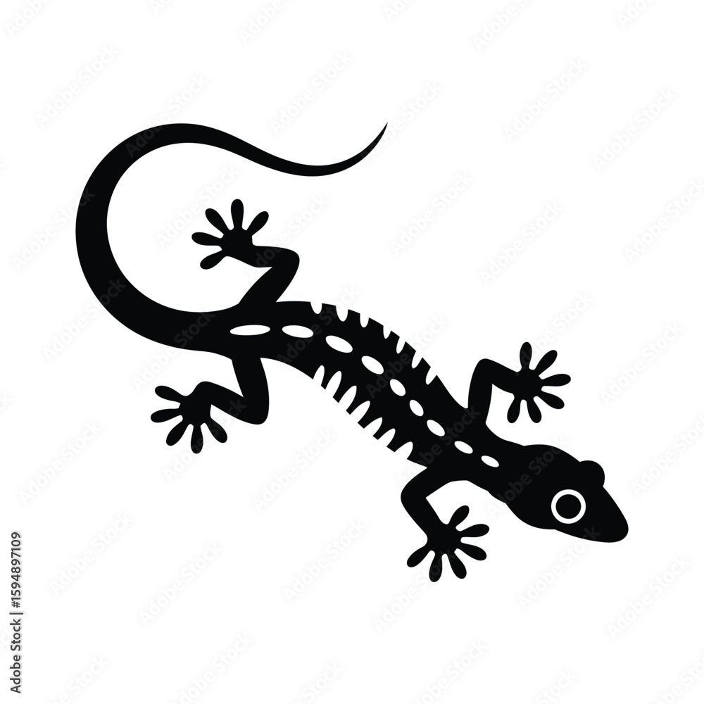 Fototapeta premium Black silhouette of a gecko with white spots on a white background