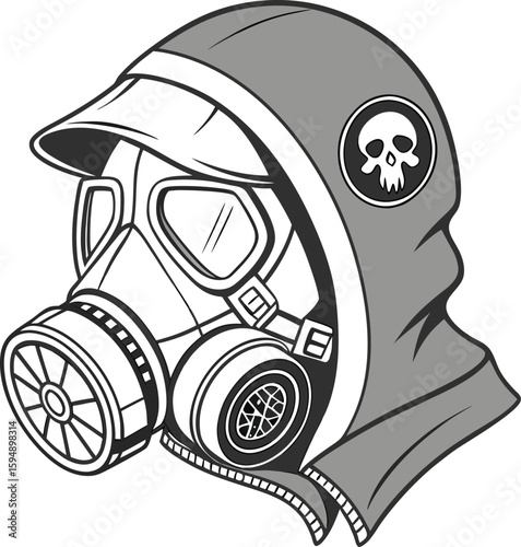 Rubber gas mask vector on black for protection against toxic chemical pollution and radiation