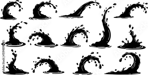 Vector art set of black silhouette tribal fire flower and bird leaf symbols