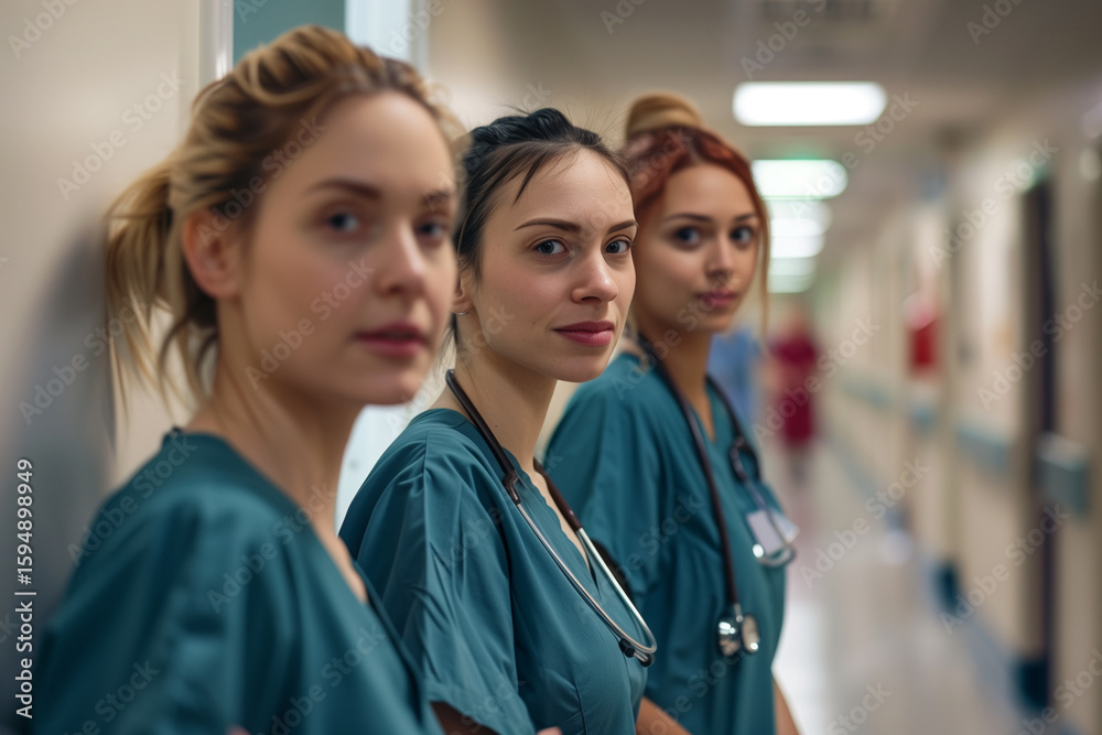 Obraz premium Healthcare Professionals in a Hospital Corridor