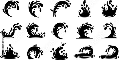 Vector art set of black silhouette tribal fire flower and bird leaf symbols