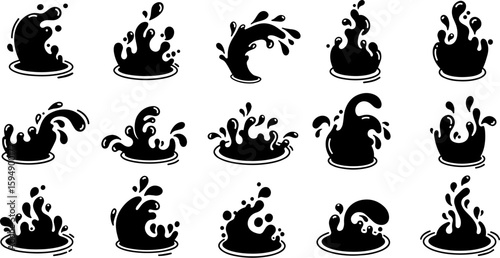 Vector art set of black silhouette tribal fire flower and bird leaf symbols