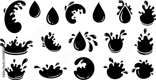 Vector art set of black silhouette tribal fire flower and bird leaf symbols