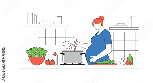 A pregnant woman expertly prepares a healthy and nutritious meal in her kitchen