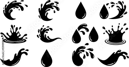 Vector art set of black silhouette tribal fire flower and bird leaf symbols