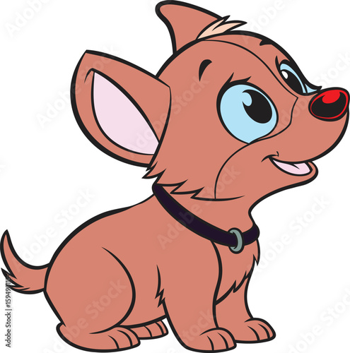 cartoon, cute, small dog, chihuahua breed, large eyes, perky ears, pink nose, friendly expression, digital art style
