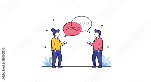 Illustrating a meaningful conversation between two people discussing ideas and opinions through speech bubbles