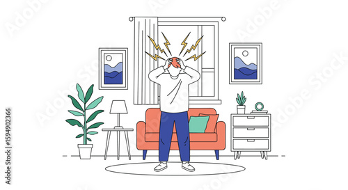 Man experiencing intense headache pain holding his head in frustration and discomfort
