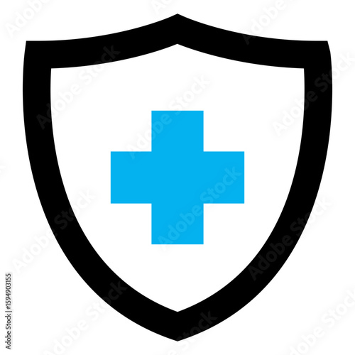 Logo medical. Icono escudo con líneas con cruz