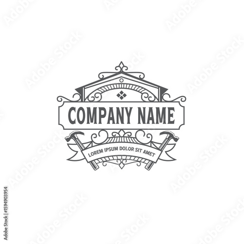 Vintage Building Company Logo Template with Elegant Banner