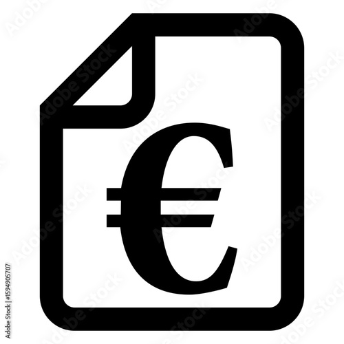 Icono símbolo de euro en documento con líneas 