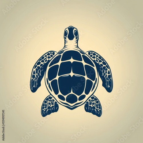 Detailed illustration of a sea turtle showcasing unique shell patterns and textures on a neutral background