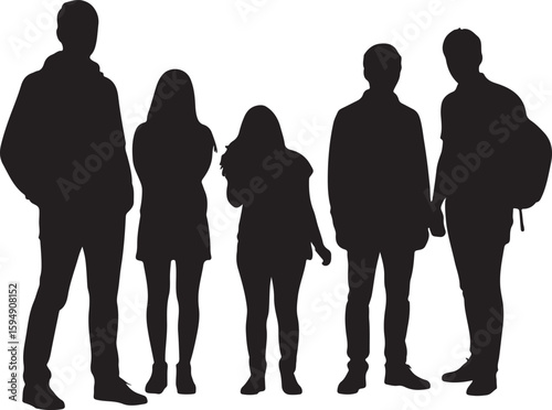 Generate pure black image of peaple in silhouette pure white background.