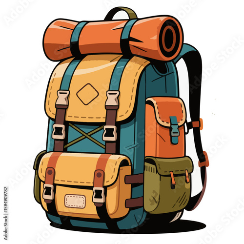 Vintage Style Hiking Backpack with Sleeping Bag Roll.