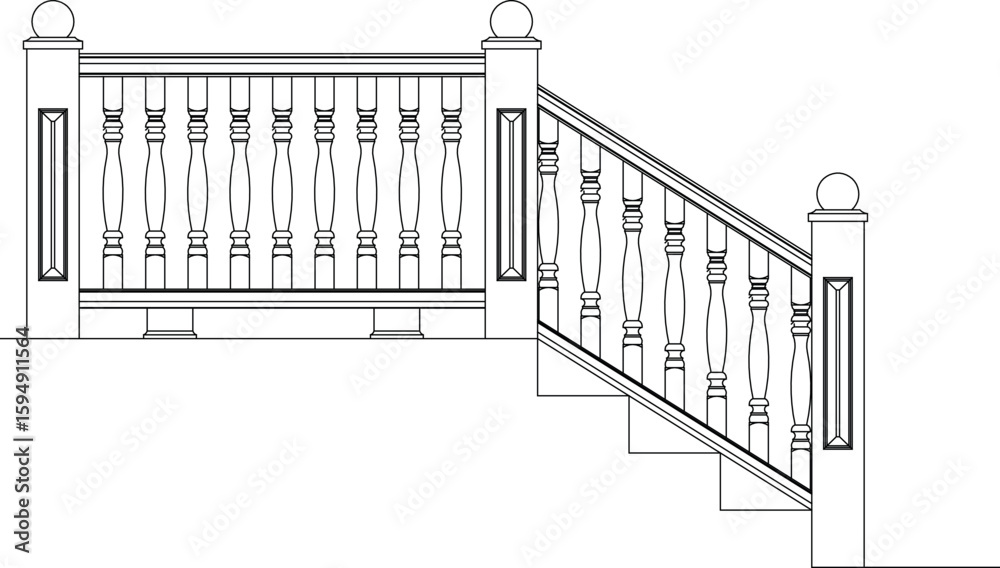 Fotografie a vector elevation diagram of a classic wooden balustrade or railing for a staircase