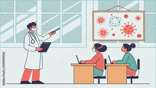 Doctor teaching students about viruses and infectious diseases